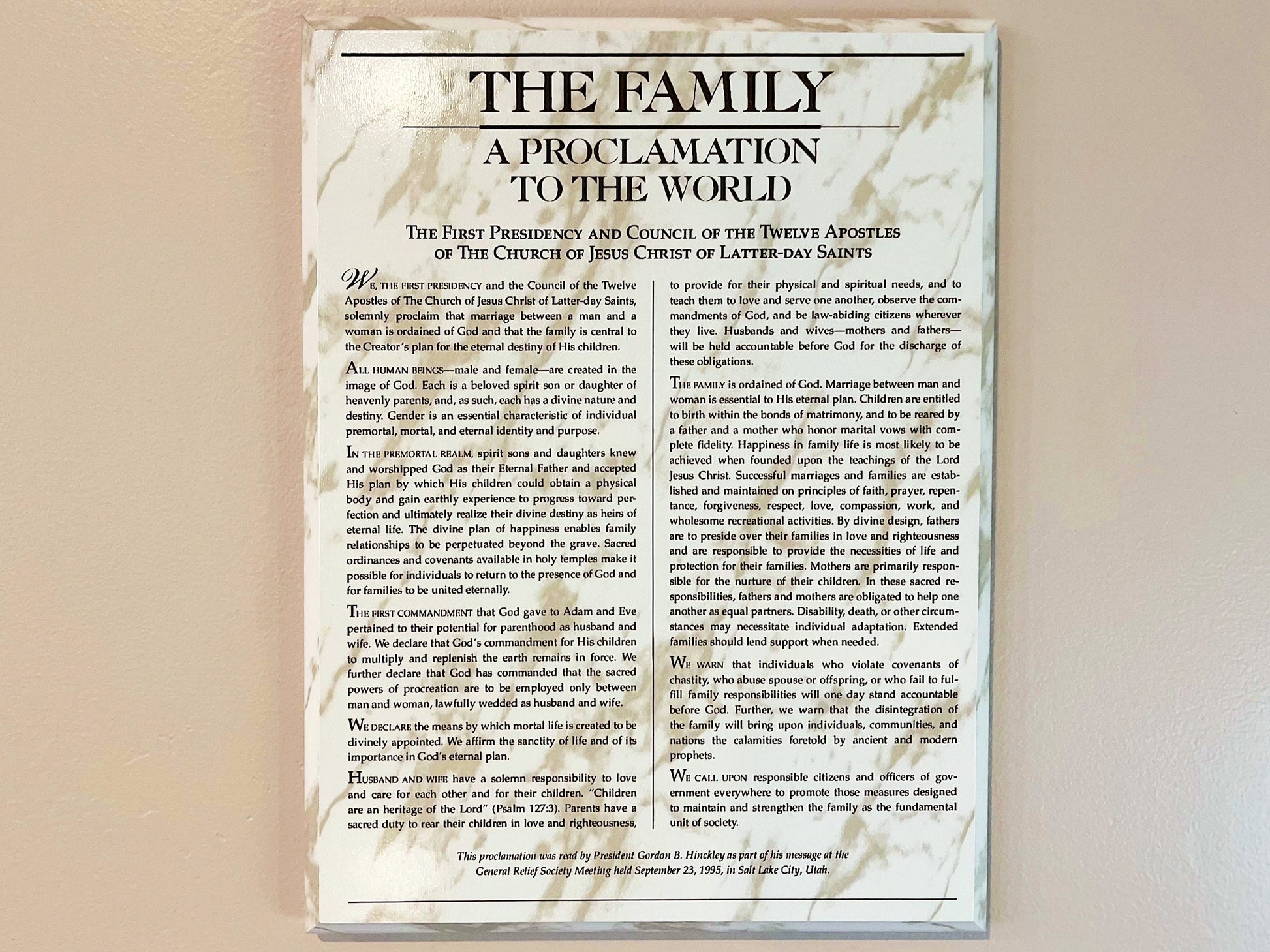 church of jesus christ family proclamation to the world