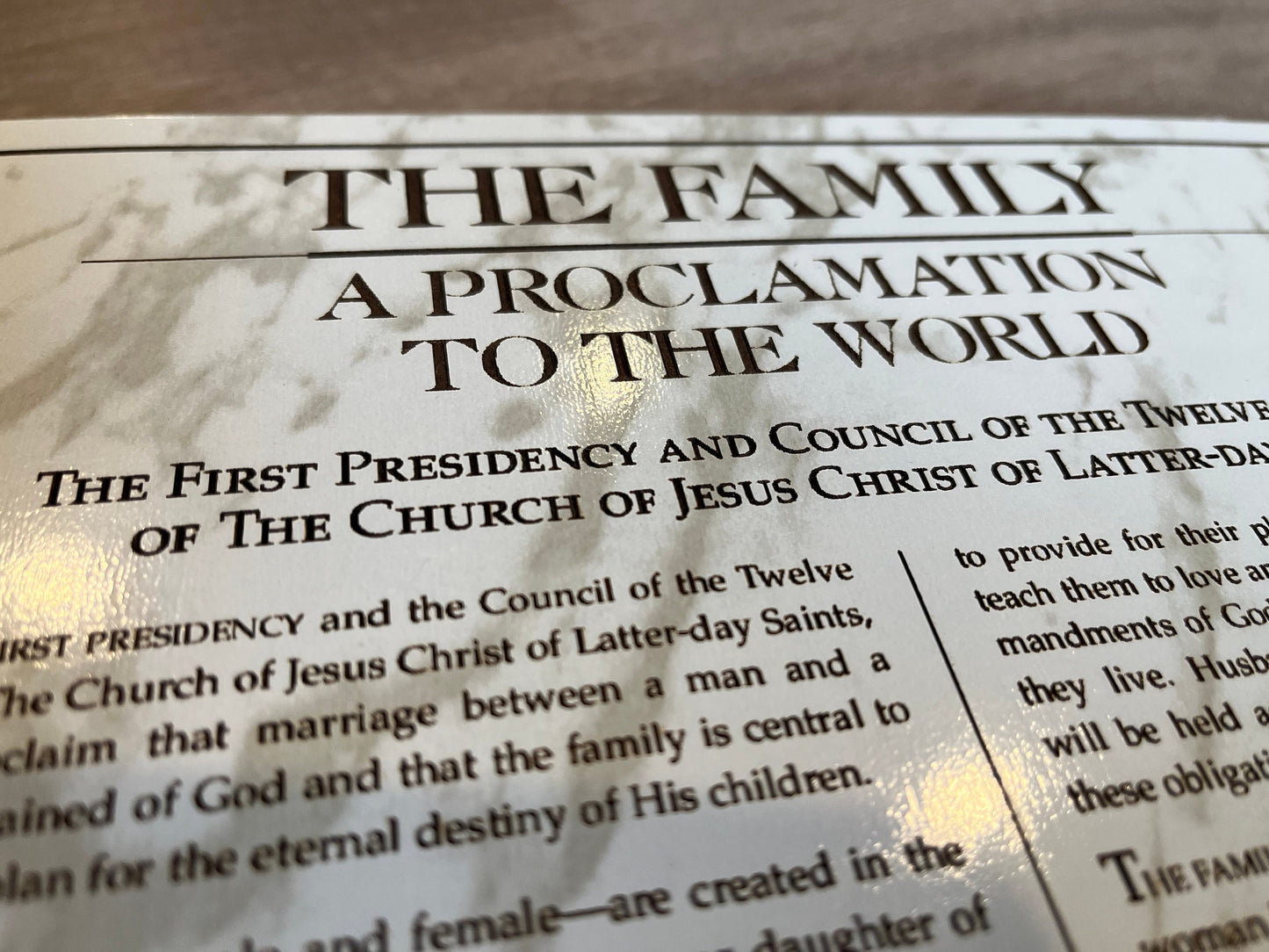 family proclamation close up