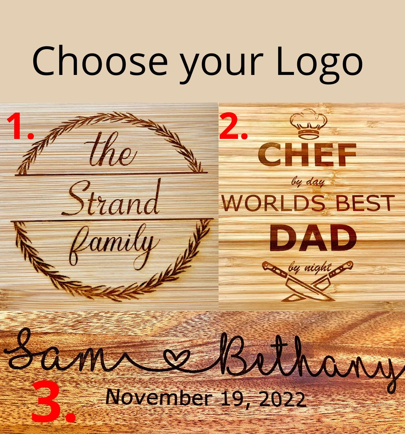 Cutting Board Personalized, Custom Engraved Cutting Boards, Bamboo/Mahogany, Family Housewarming Gift, Custom Logo