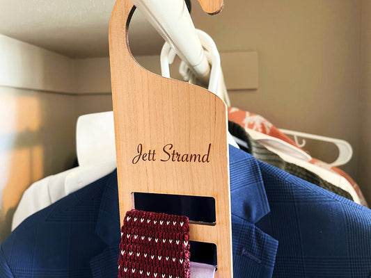 Tie Hanger Personalized, Custom Wood tie hanger, Engraved Logo Tie Holder