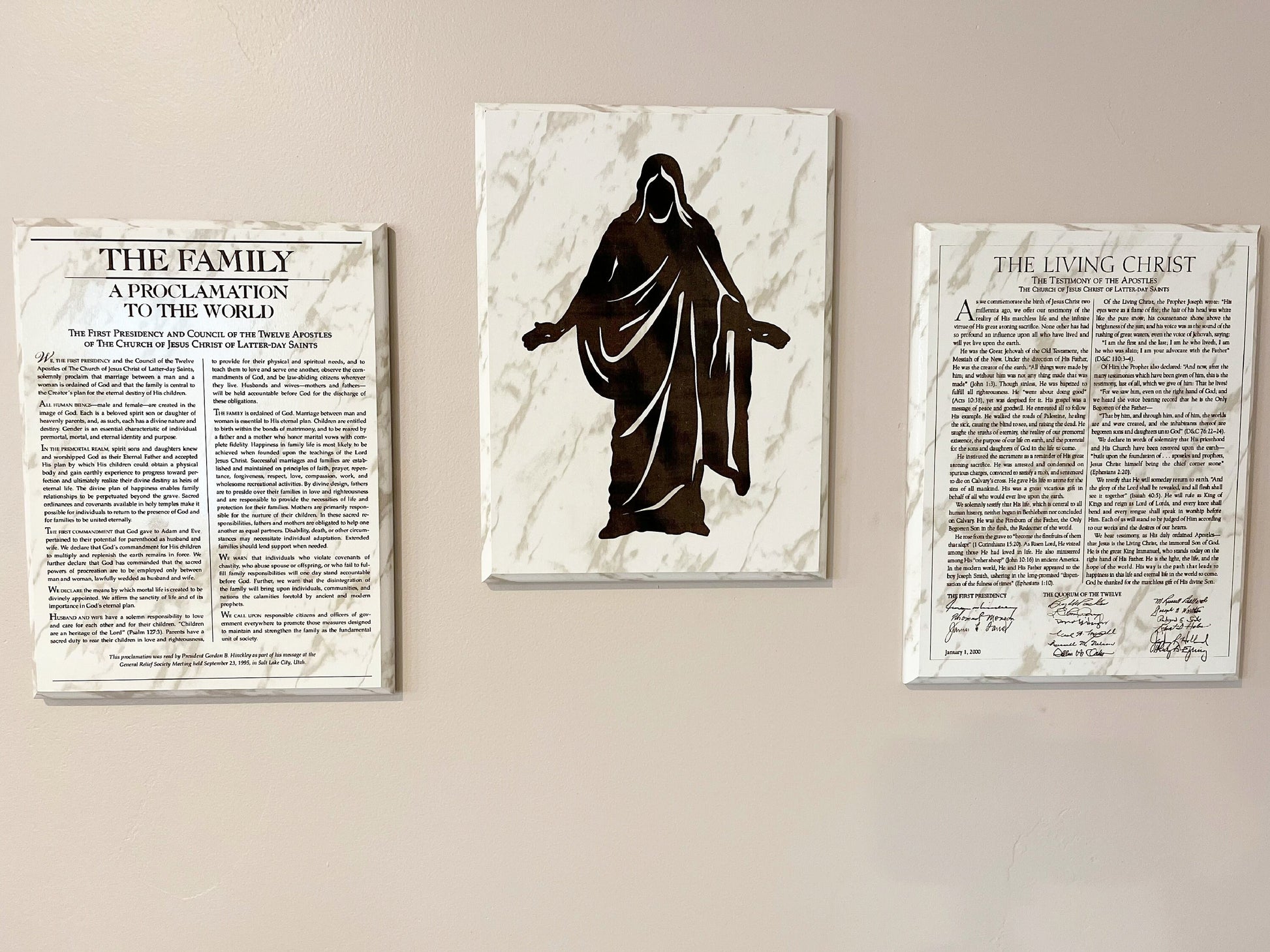 LDS Living Christ, Marble Faith Plaques, LDS Wall Decor, The Family Proclamation, The Christus Set