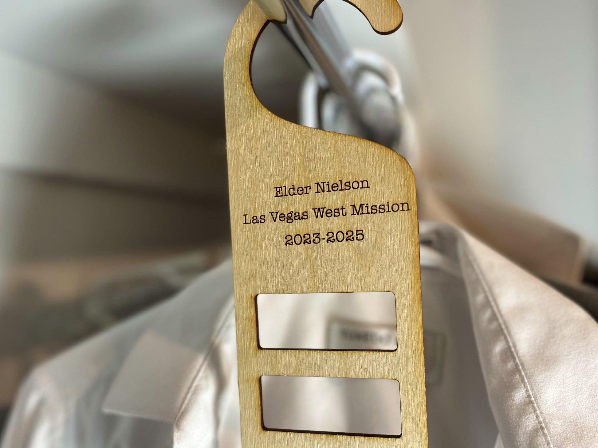 Custom Engraved Tie Hanger, LDS Missionary, Elder Missionary Gifts, Laser Etched Tie Organizer, Farewell Gifts, Homecoming Gifts, Birch Wood
