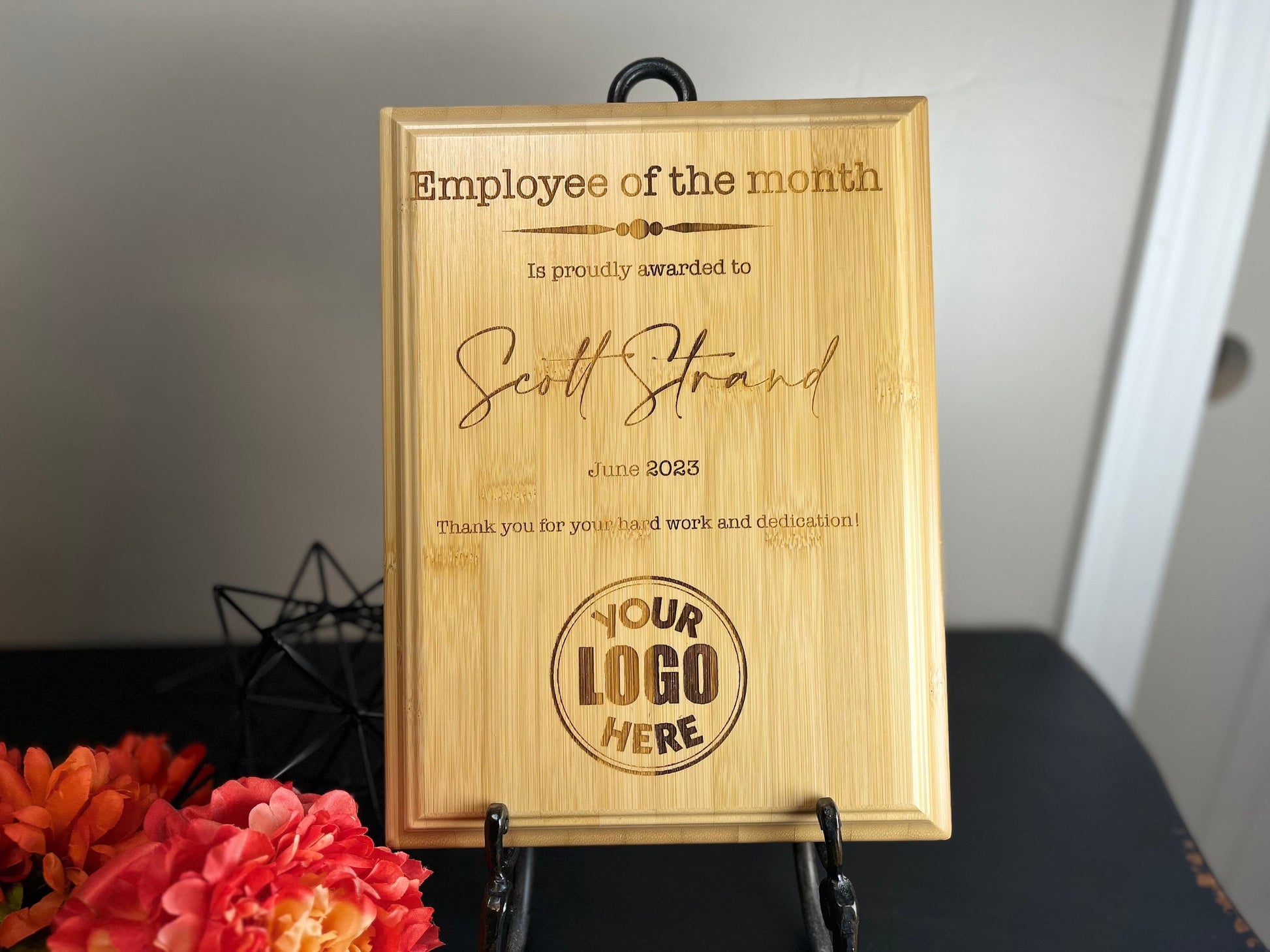 Bamboo employee of the month award plaque