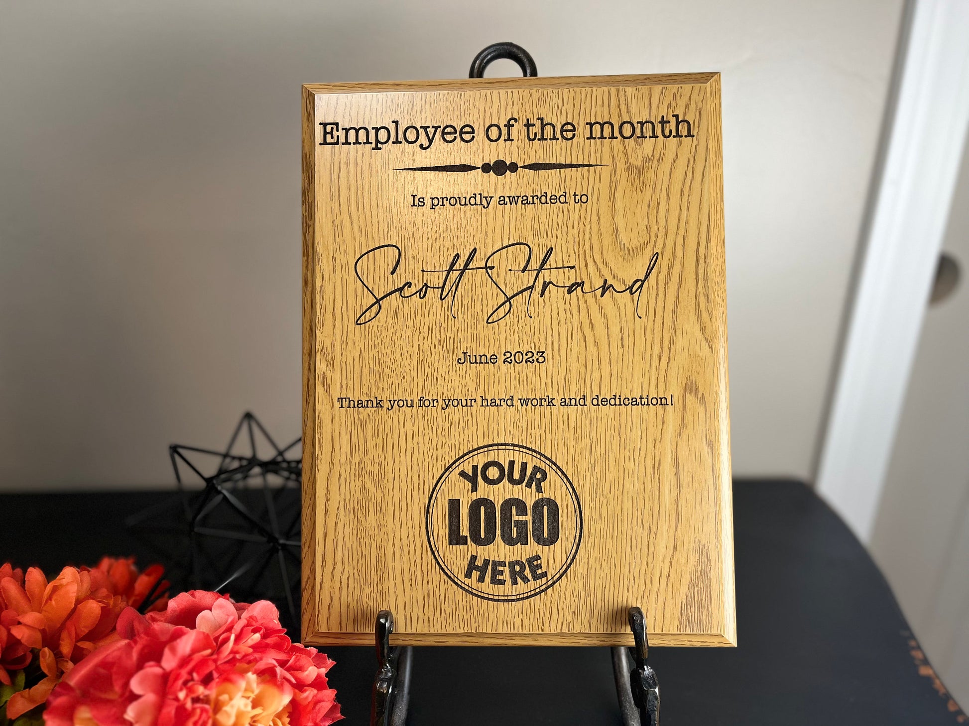 Oak employee of the month award plaque