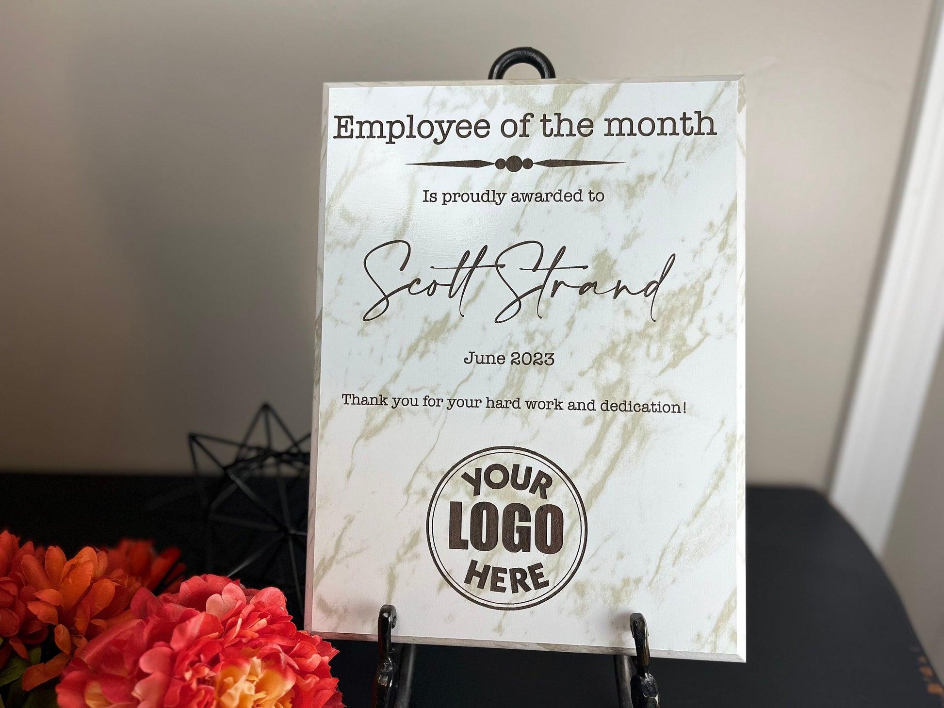 marble employee of the month plaque