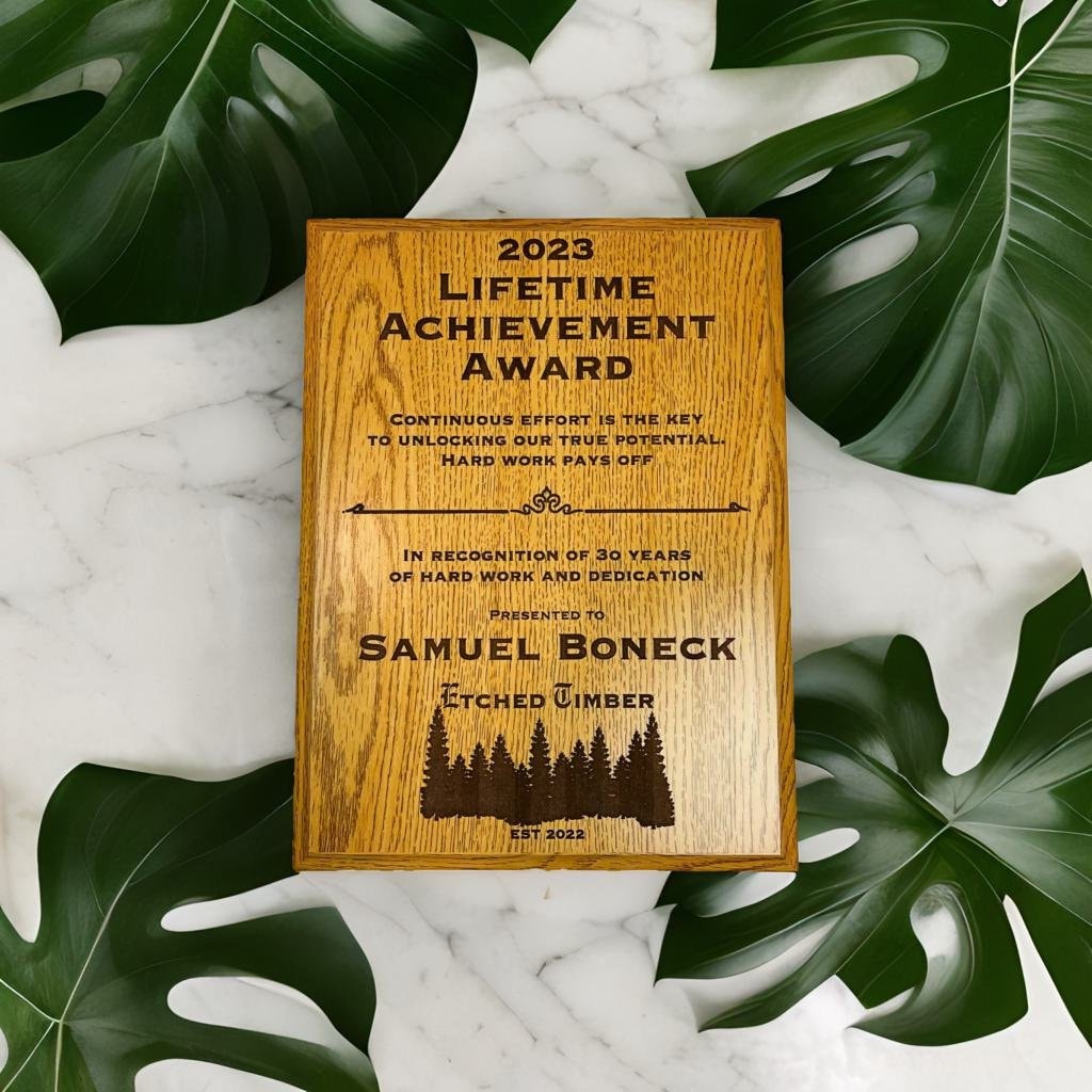 oak lifetime achievement award plaque