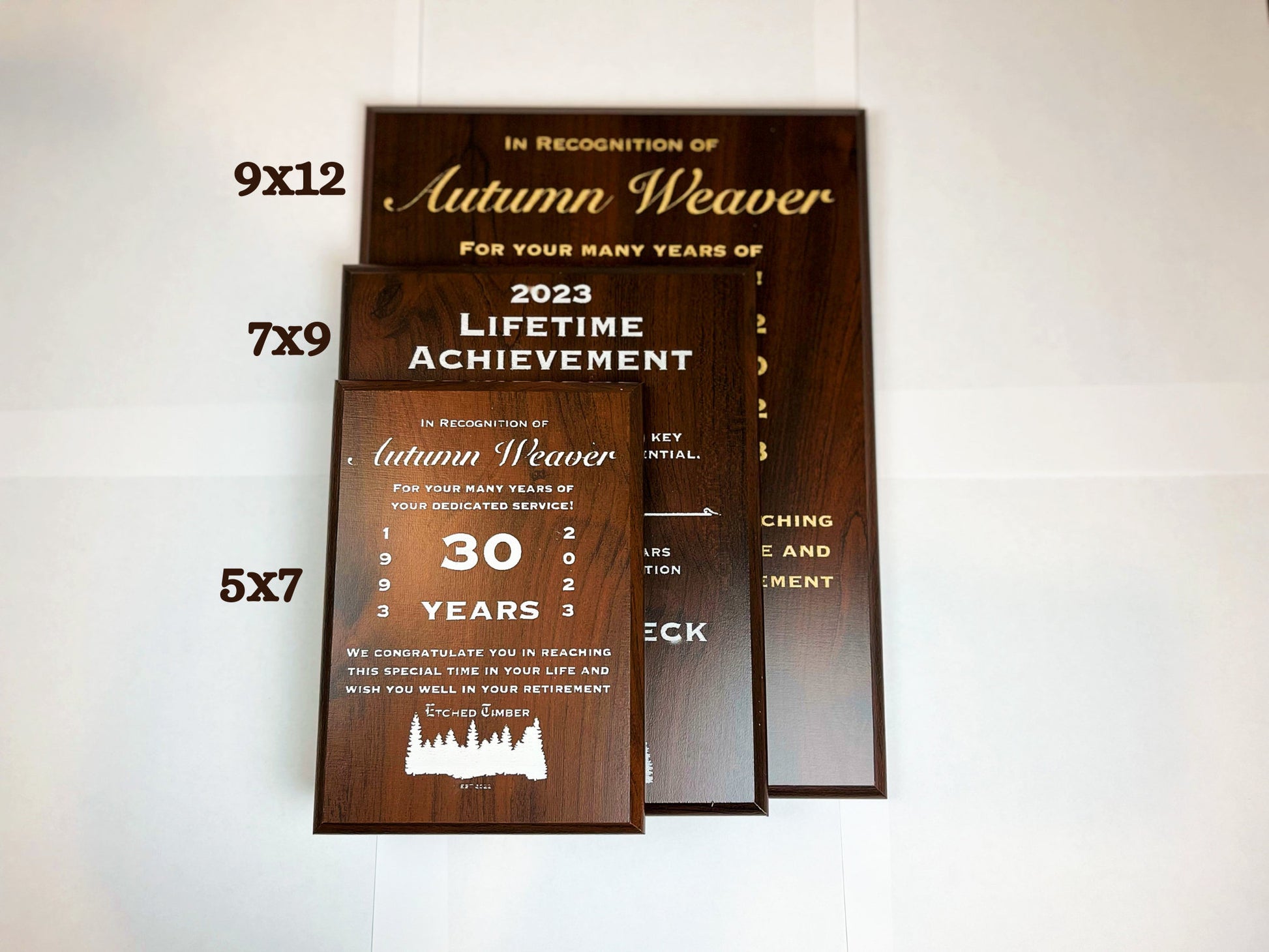 cherry award plaques sizing options