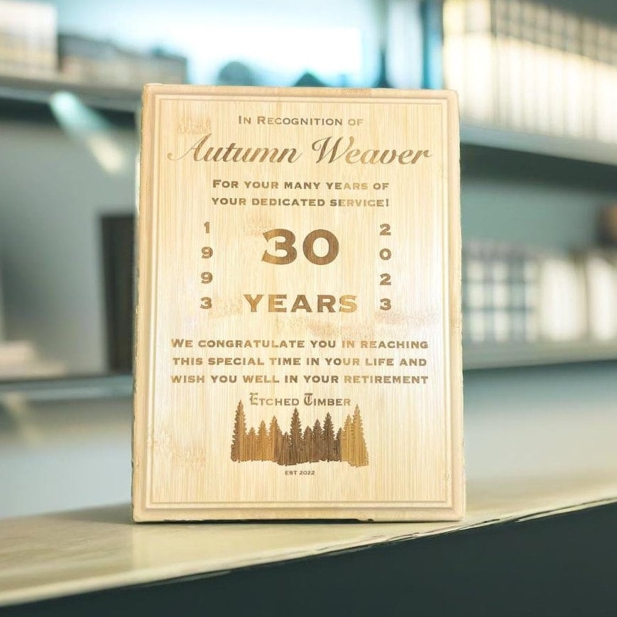 Bamboo retirement plaque