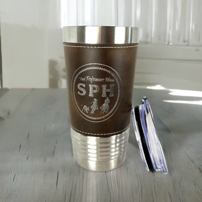 Grey Leather Tumbler Wrap, Corporate Bulk Gifts, 20oz Personalized Mug, Branded Corporate Gifts, Custom Tumblers, Company Logo Gifts