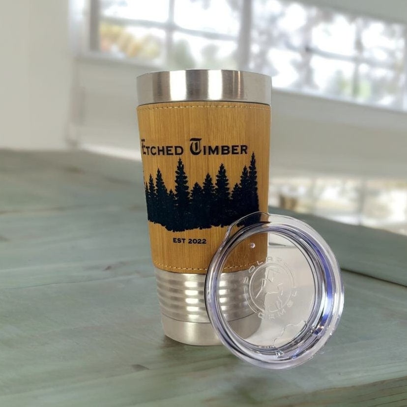 Bamboo Leather Tumbler Wrap, Corporate Bulk Gifts, 20oz Personalized Mug, Branded Corporate Gifts, Custom Tumblers, Company Logo Gifts