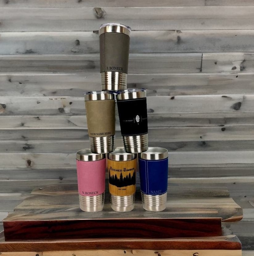 Rawhide Leather Tumbler Wrap, Corporate Bulk Gifts, 20oz Personalized Mug, Branded Corporate Gifts, Custom Tumblers, Company Logo Gifts