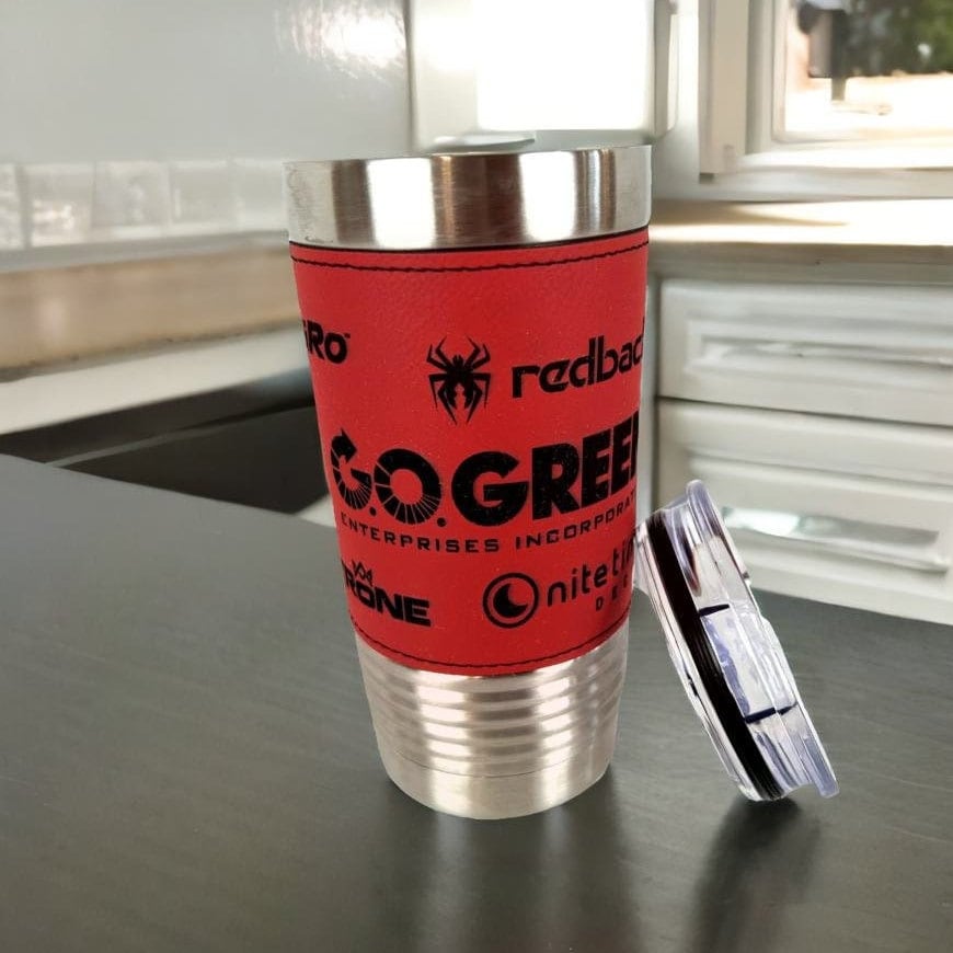 Rawhide Leather Tumbler Wrap, Corporate Bulk Gifts, 20oz Personalized Mug, Branded Corporate Gifts, Custom Tumblers, Company Logo Gifts