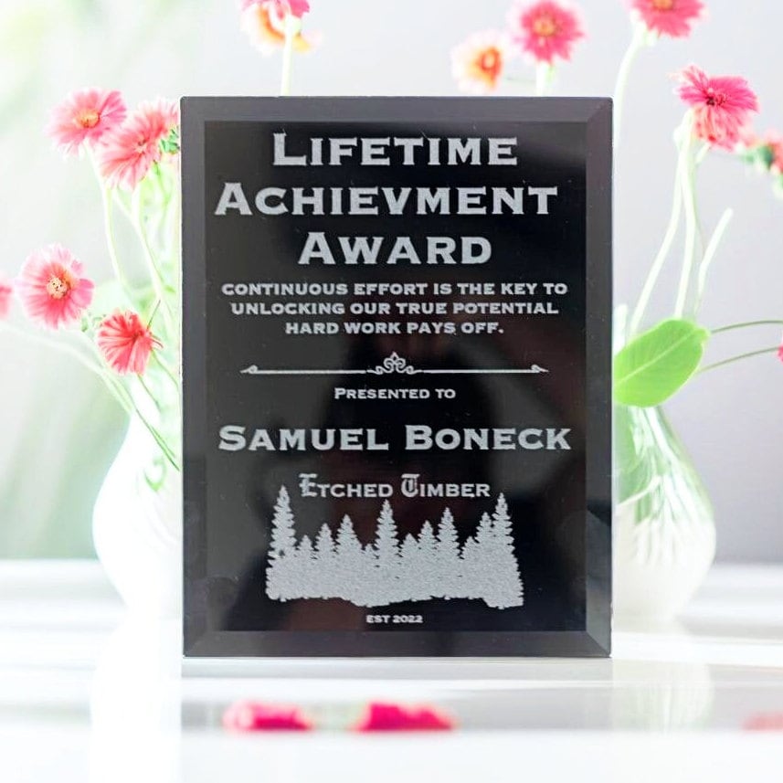 black glass lifetime achievement award plaque