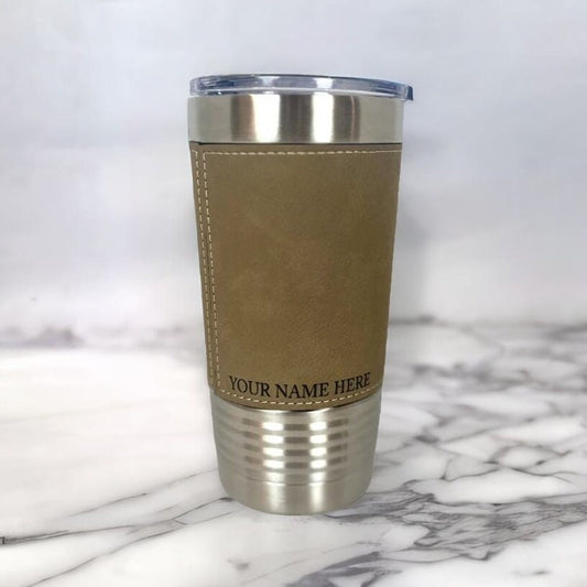 Light Brown Leather Tumbler Wrap, Corporate Bulk Gifts, 20oz Personalized Mug, Branded Corporate Gifts, Custom Tumblers, Company Logo Gifts