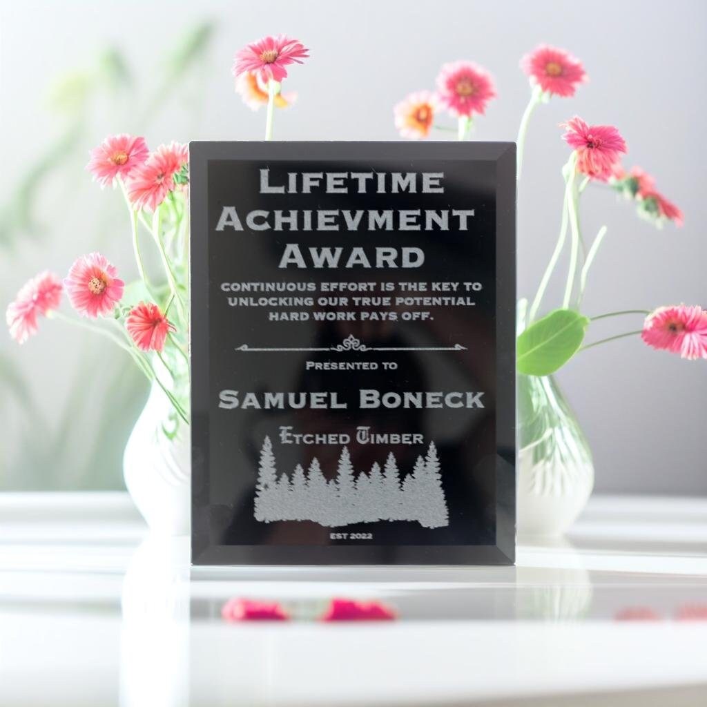 black glass lifetime achievement award plaque custom