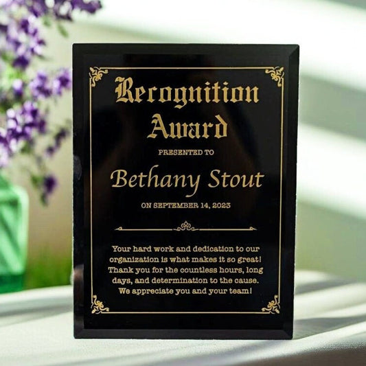 Black glass award plaque recognition award